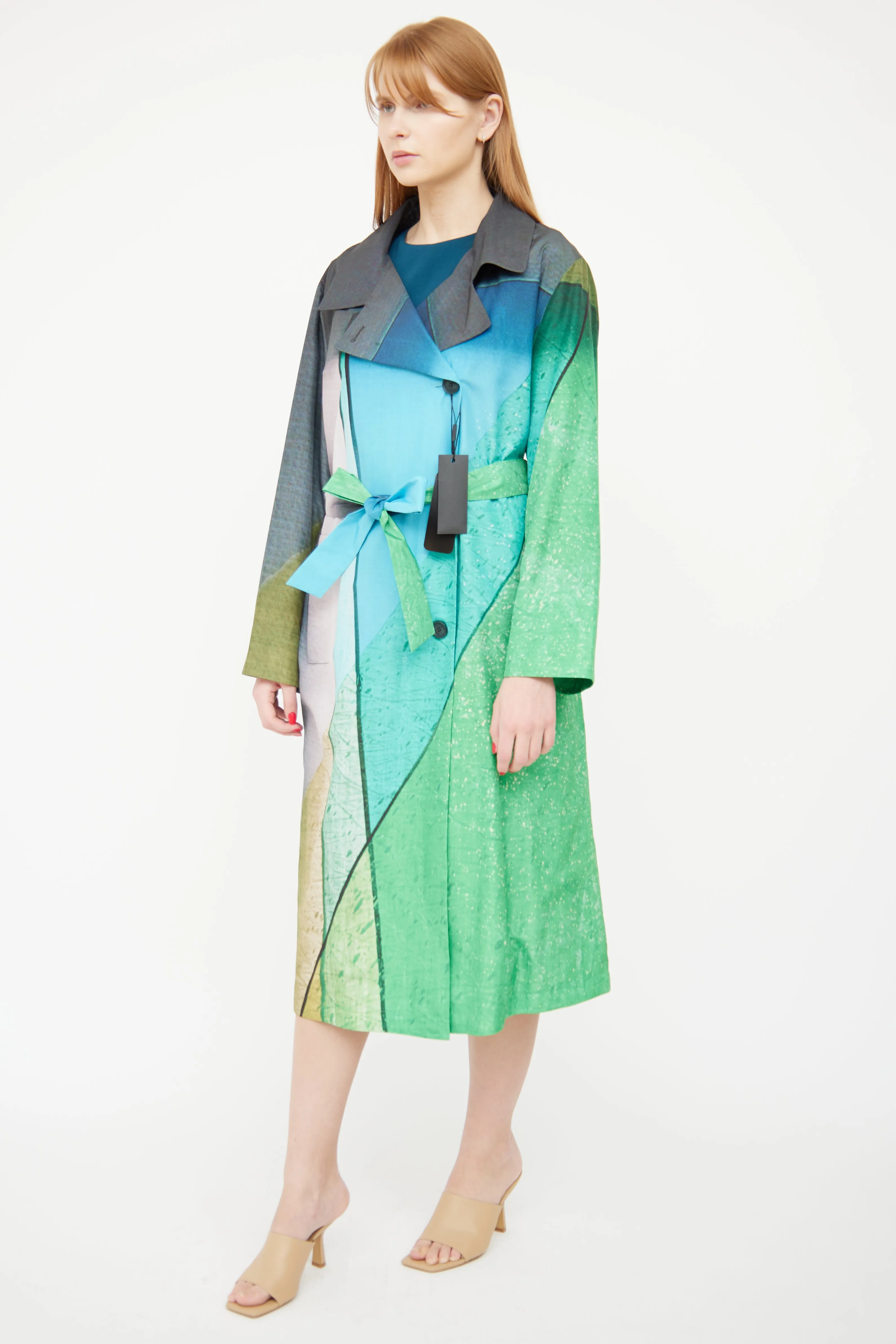 Green & Black Fama Taffeta Trench Coat