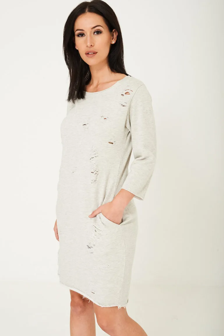 Grey Distressed Jumper Dress