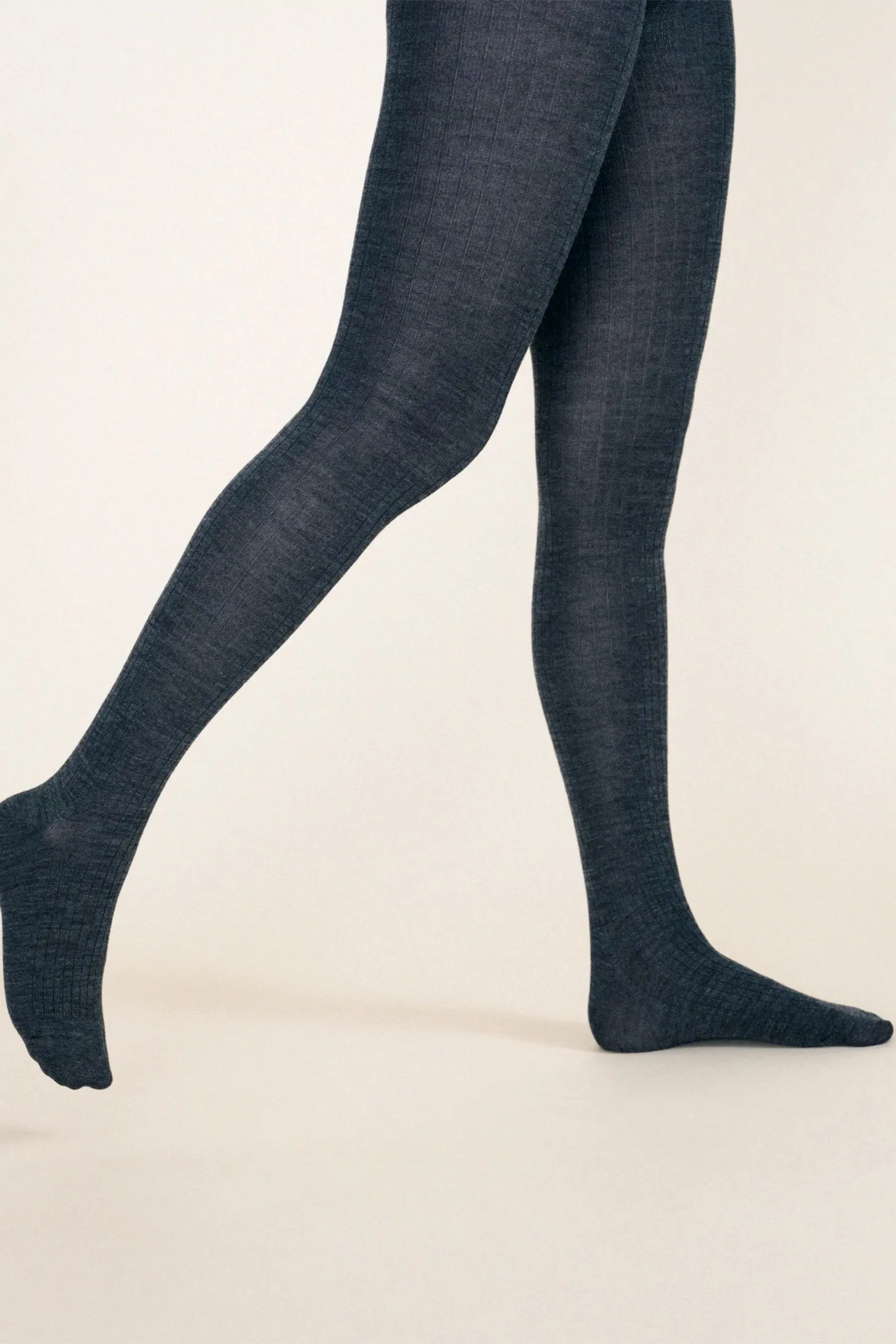 Grey Rib Wool Tights