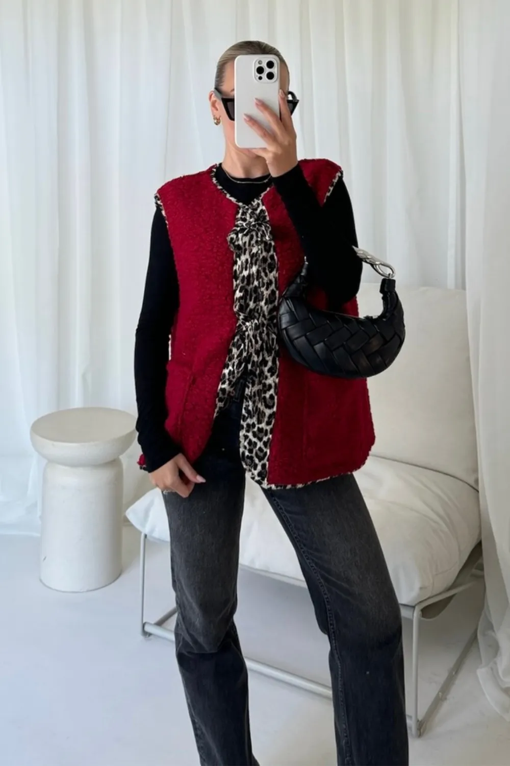 Hannah burgundy teddy leopard gilet