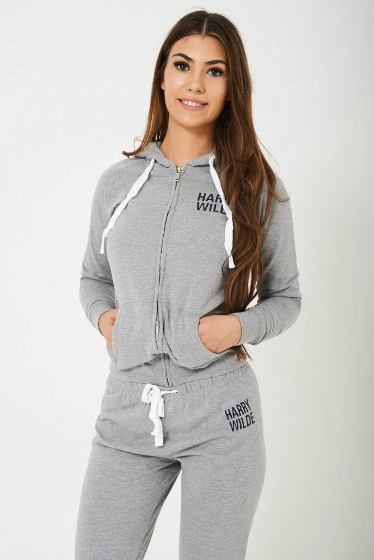 Harry Wilde Logo Zip Through Hoodie in Grey