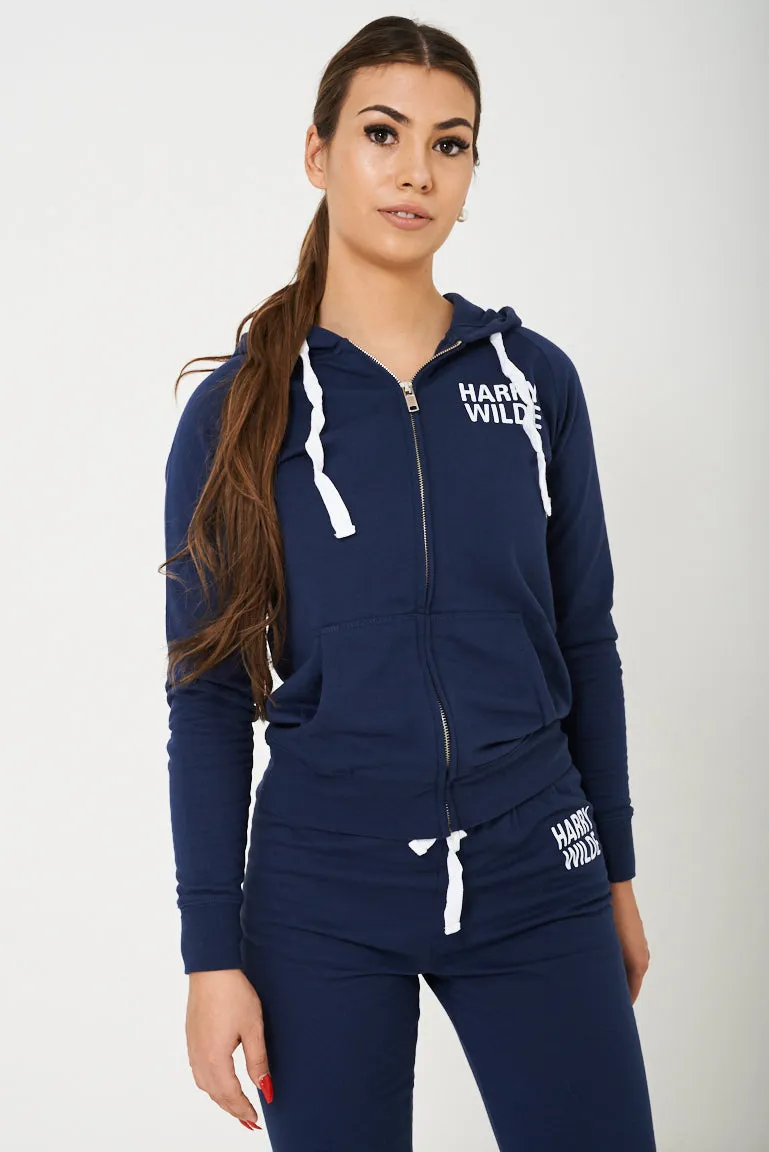 Harry Wilde Logo Zip Through Hoodie in Navy