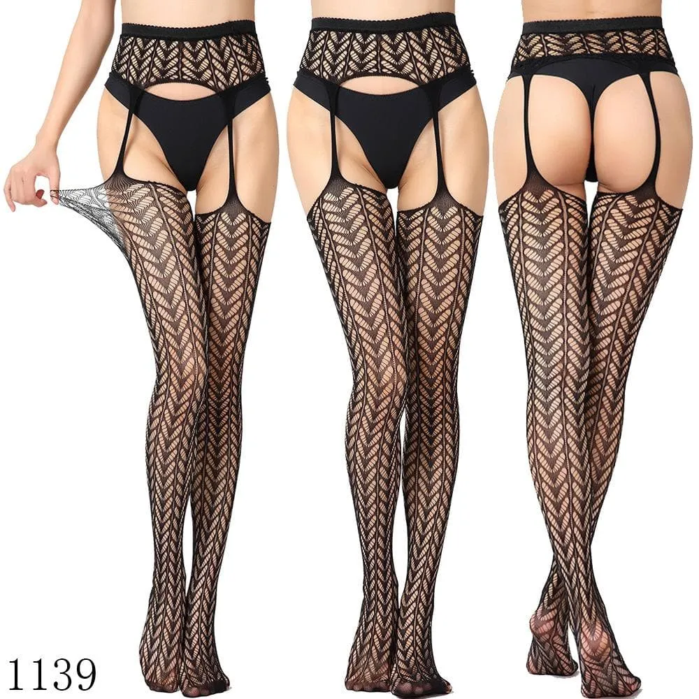 High waist suspender fishnet garter tights pantyhose