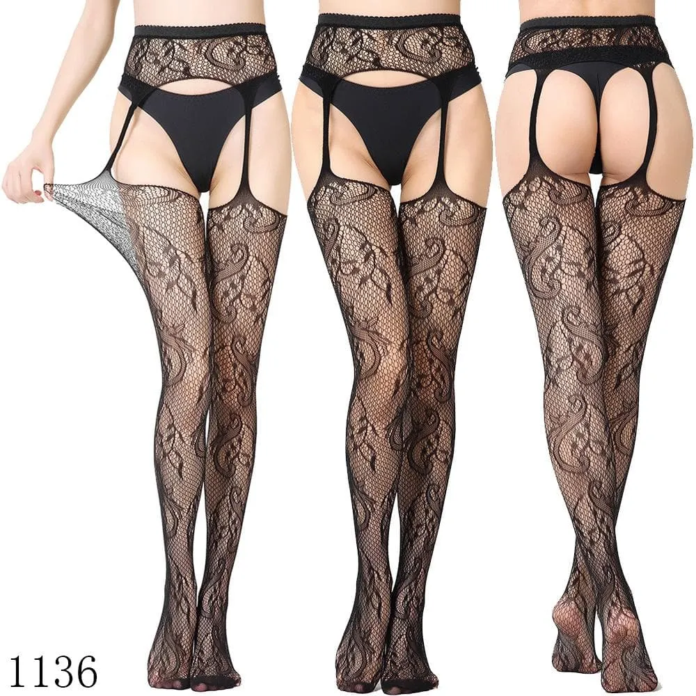 High waist suspender fishnet garter tights pantyhose