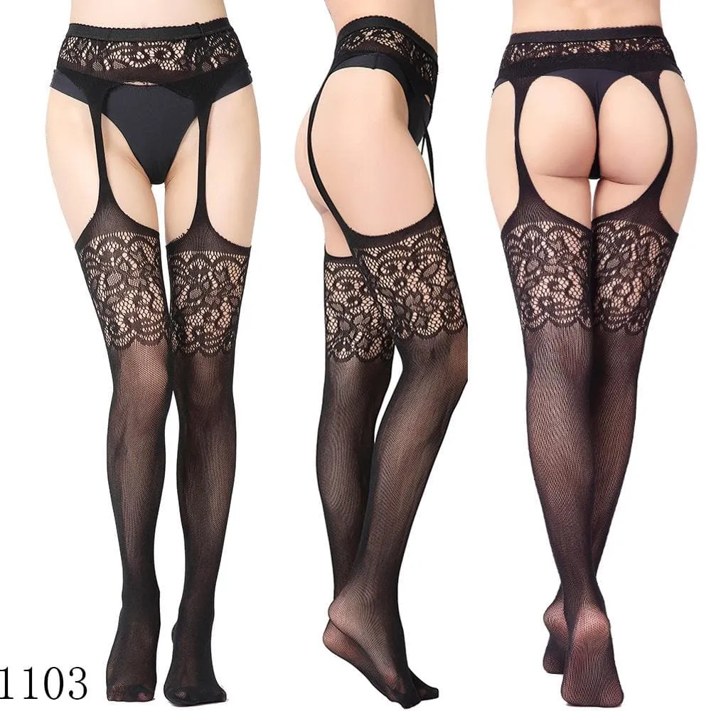 High waist suspender fishnet garter tights pantyhose