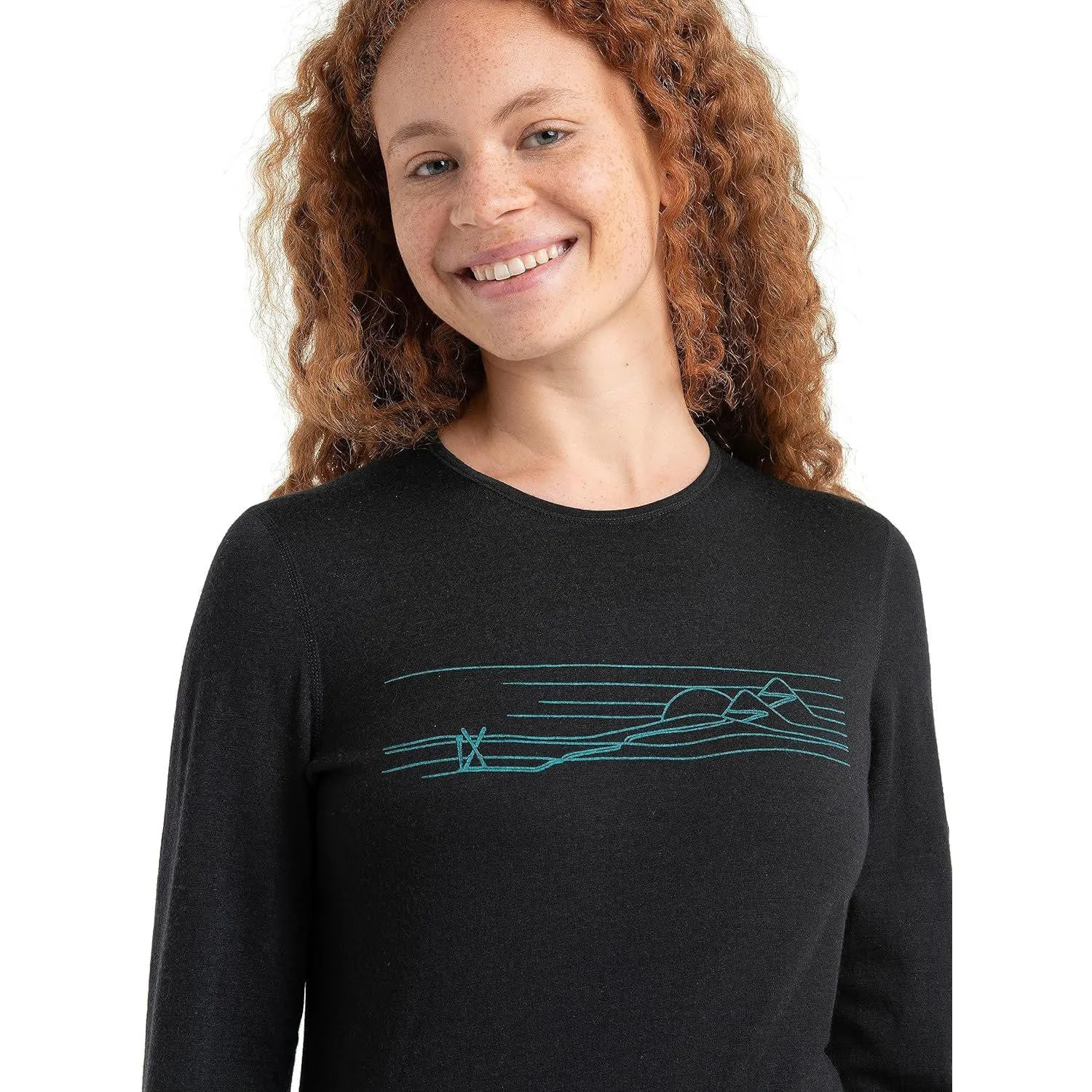 Icebreaker Merino Women 200 Oasis Long Sleeve Crew Ski Stripes - Black, Large