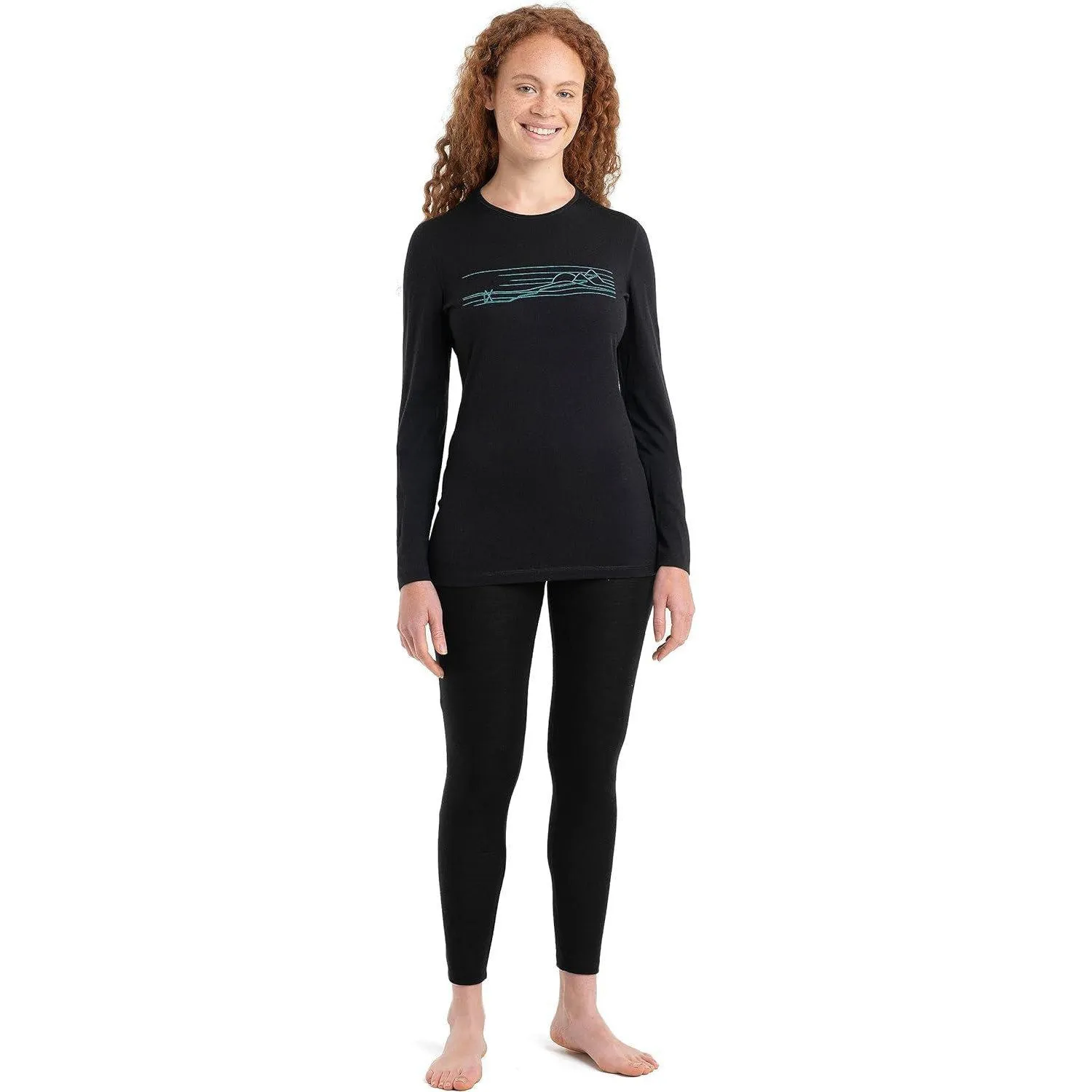 Icebreaker Merino Women 200 Oasis Long Sleeve Crew Ski Stripes - Black, Large