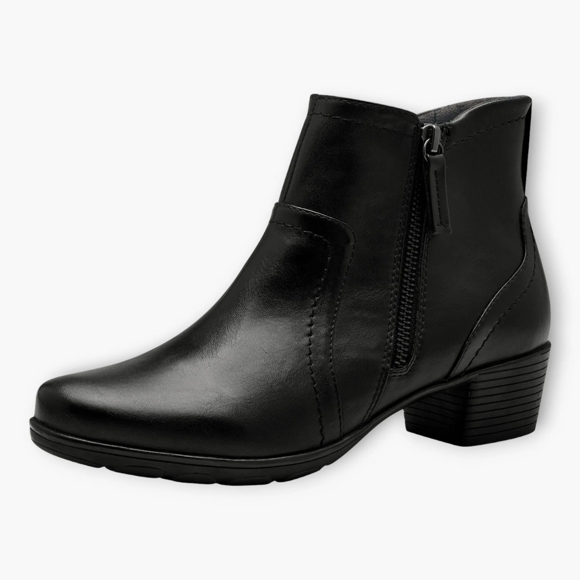 Jana Black Ankle Boots with Block Heel and Side Zip