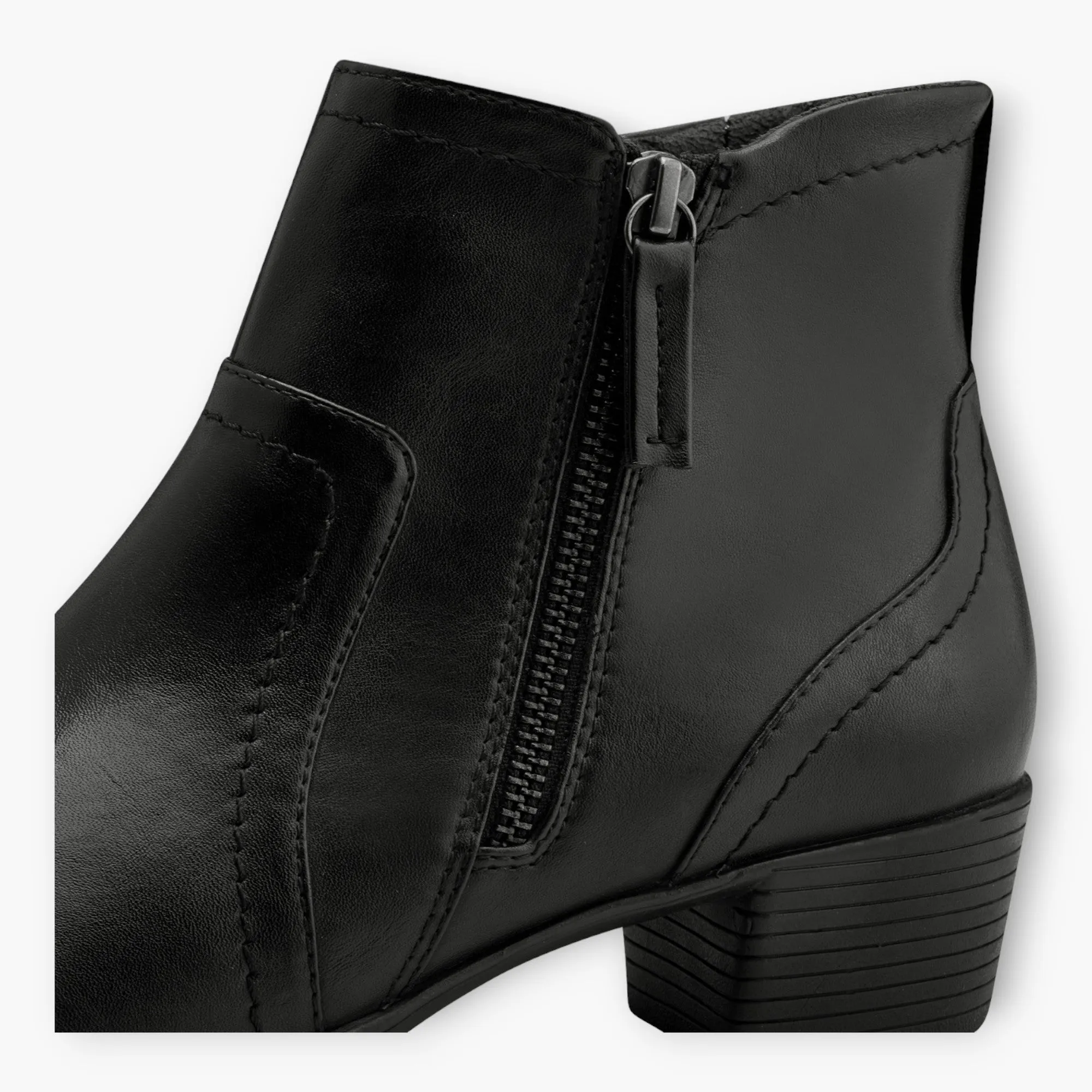 Jana Black Ankle Boots with Block Heel and Side Zip