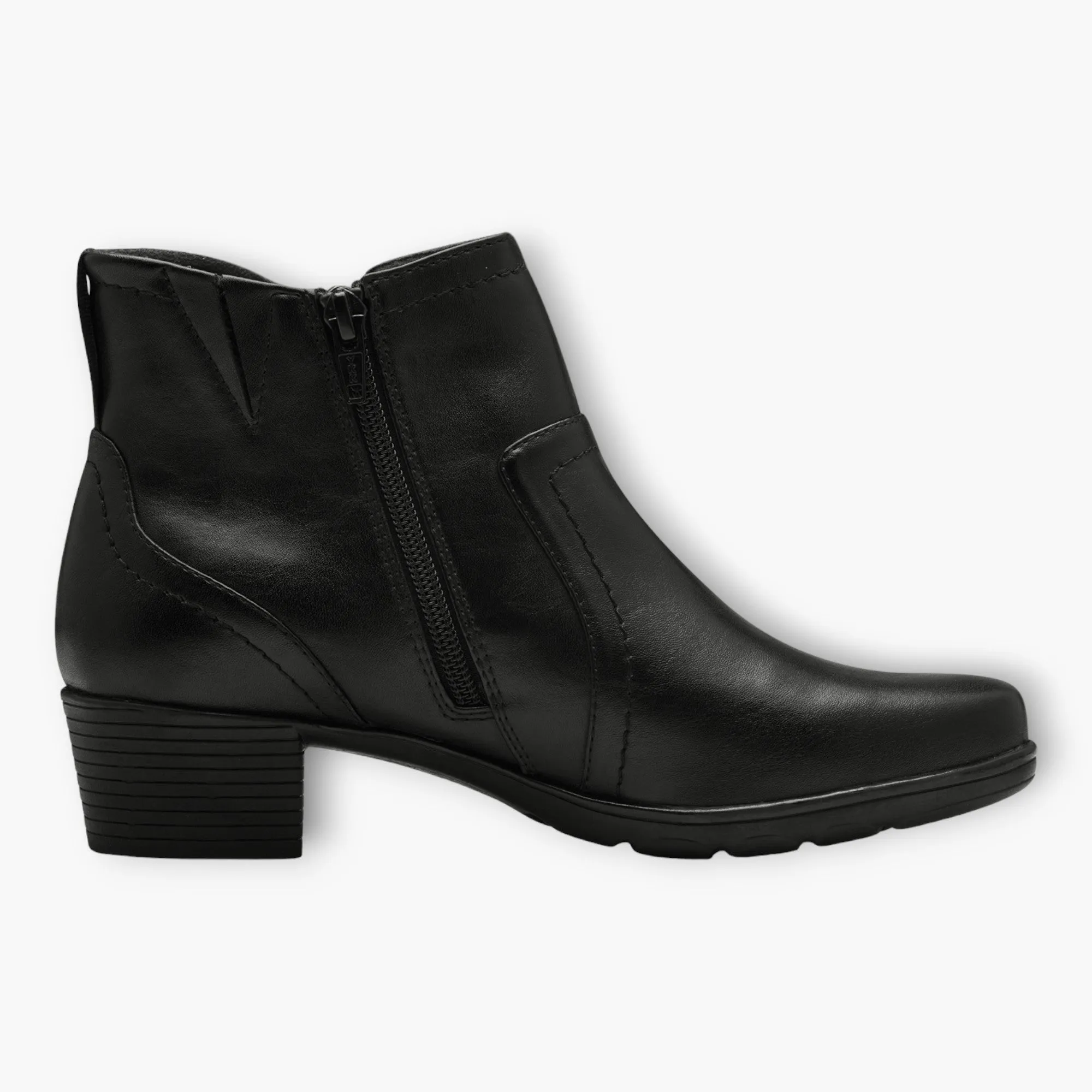 Jana Black Ankle Boots with Block Heel and Side Zip