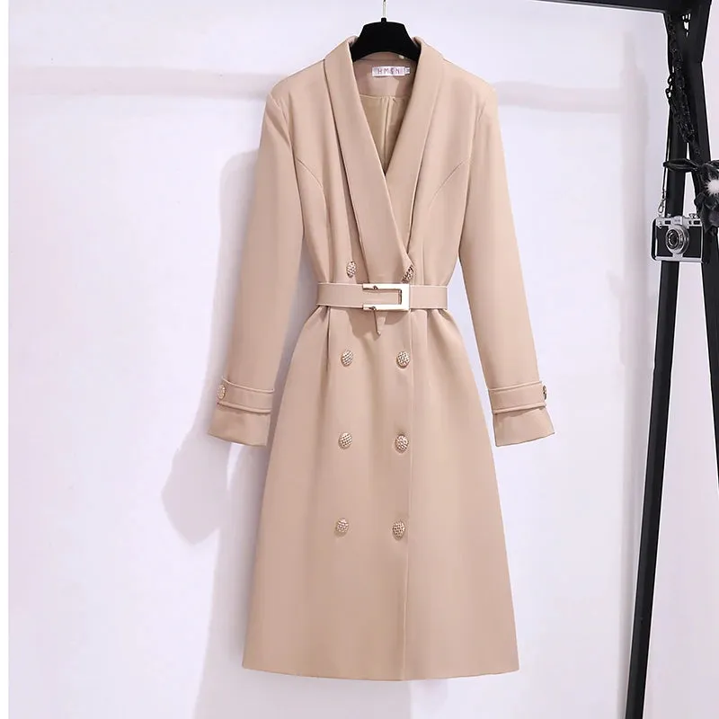 Joskaa Korean Pink Long Coat Jackets for Women 2024 Spring Autumn New Elegant Fashion Slim Long Sleeves and Belt Casual Female Clothing