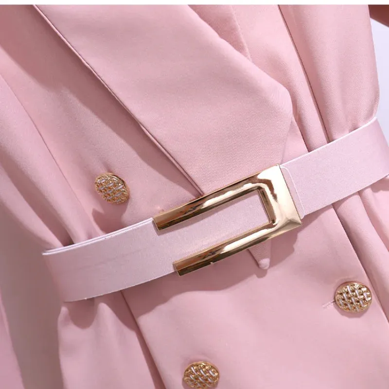 Joskaa Korean Pink Long Coat Jackets for Women 2024 Spring Autumn New Elegant Fashion Slim Long Sleeves and Belt Casual Female Clothing