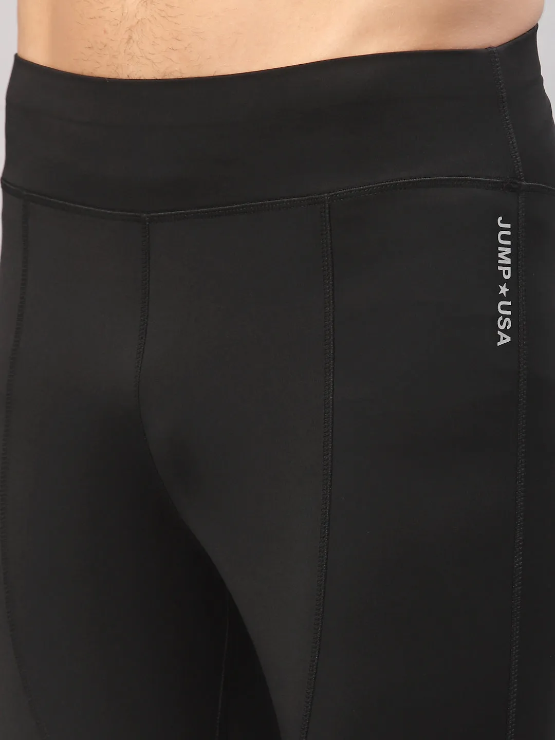 JUMP USA Men Black Rapid Dry-Fit Solid Training Tights