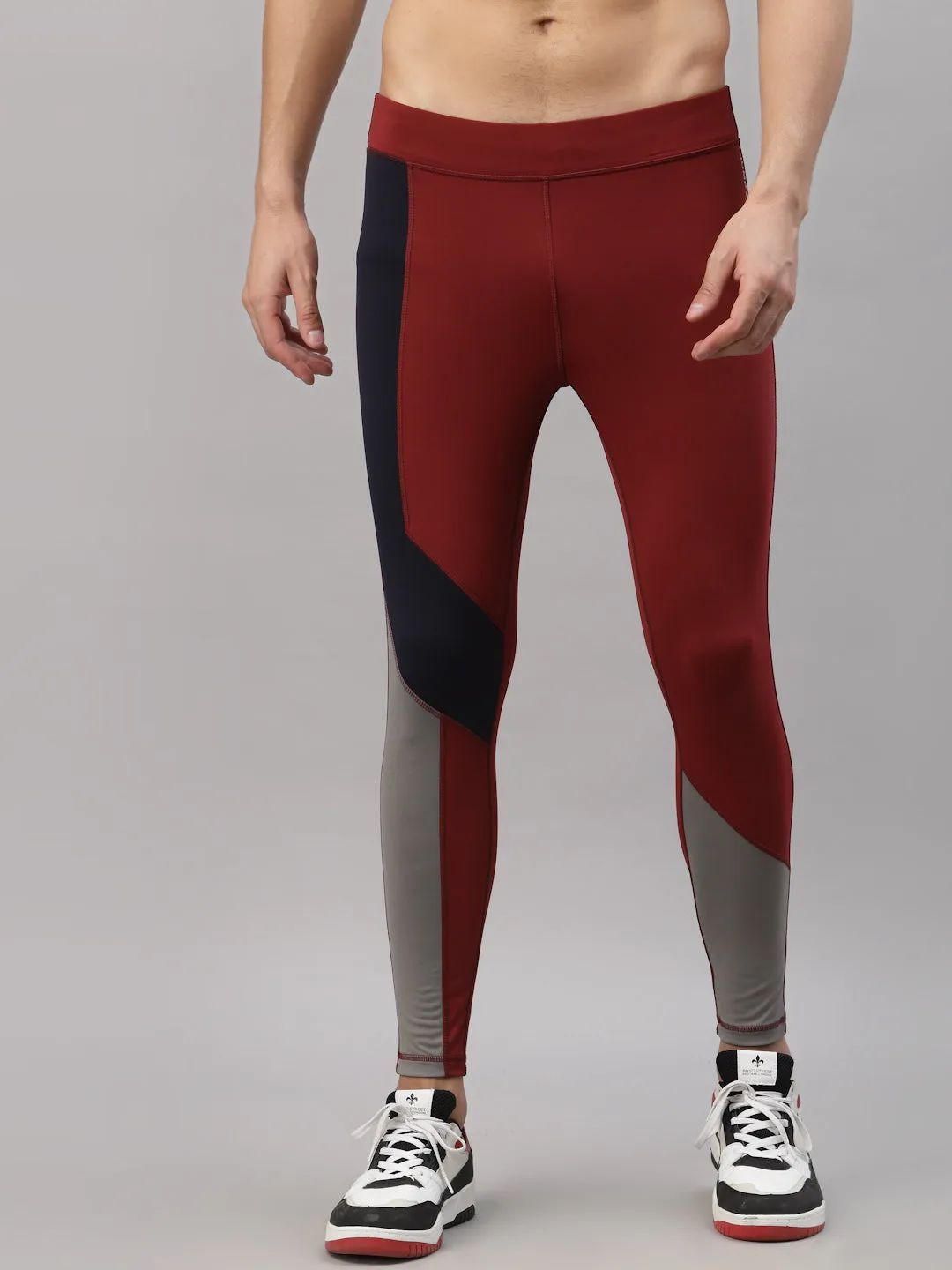 JUMP USA Men Maroon-Navy Blue Rapid Dry-Fit Solid Training Tights