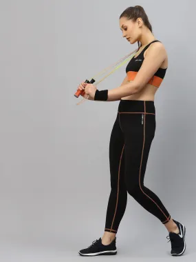 JUMP USA Women Black & Orange Sports Bra & Tights Set