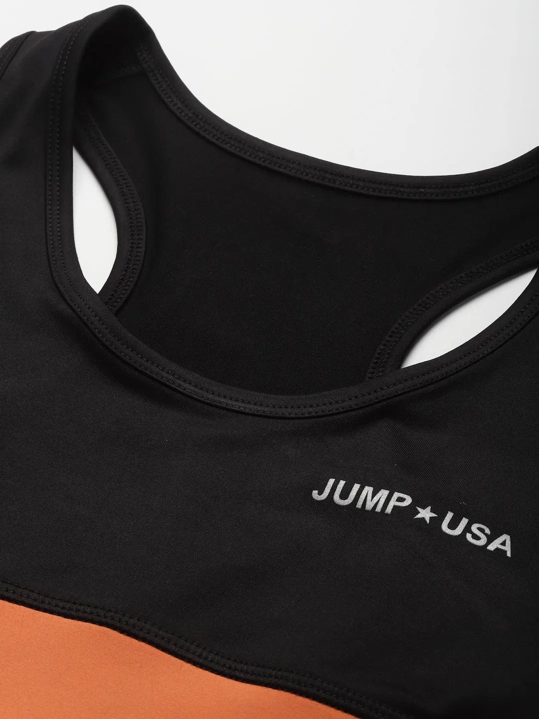 JUMP USA Women Black & Orange Sports Bra & Tights Set