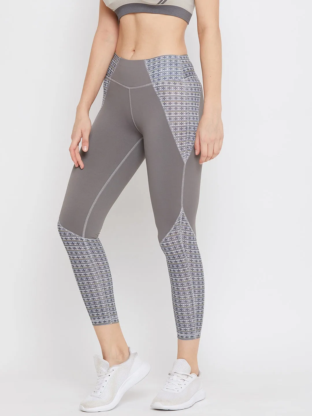 JUMP USA Women Grey Printed Active Wear Tights