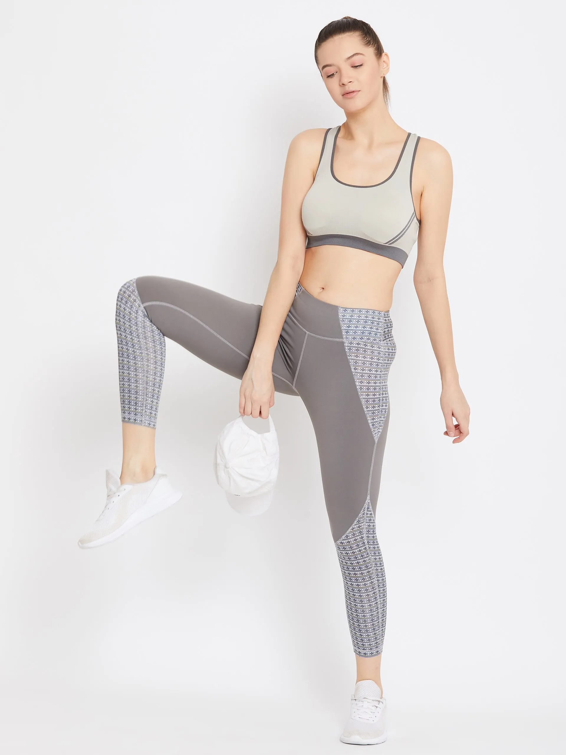 JUMP USA Women Grey Printed Active Wear Tights