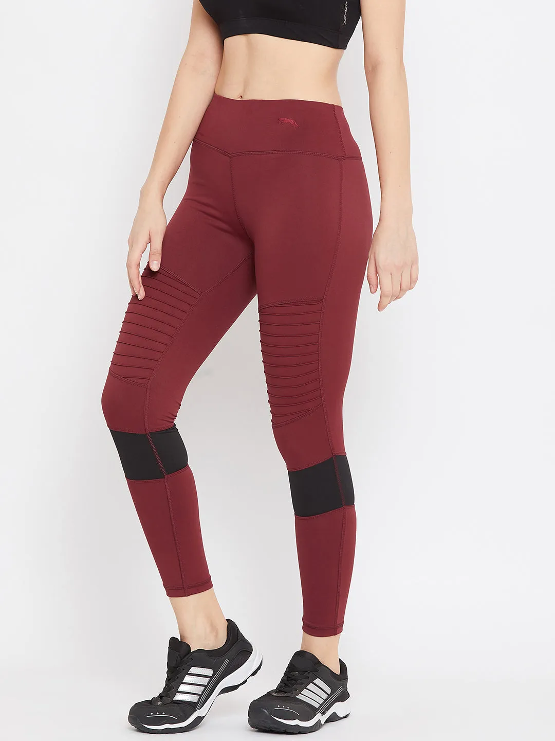 JUMP USA Women Maroon Solid Active Wear Tights