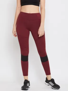 JUMP USA Women Maroon Solid Active Wear Tights