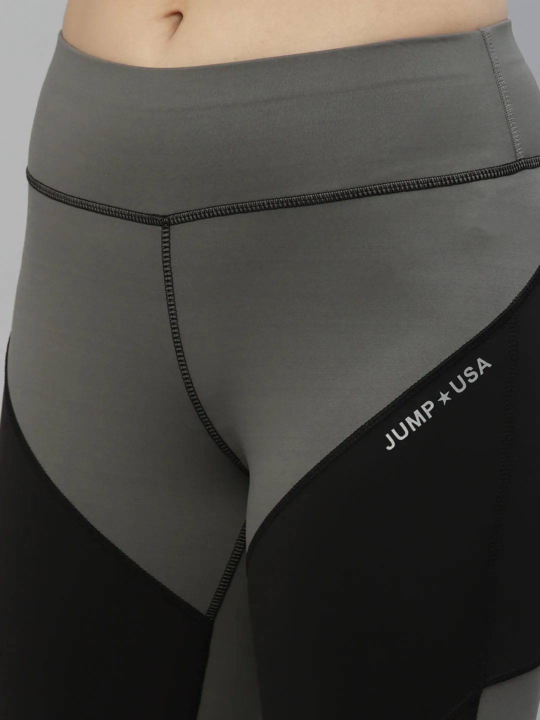 JUMP USA Women Wild Grey & Black Rapid-Dry Fit Running Tights