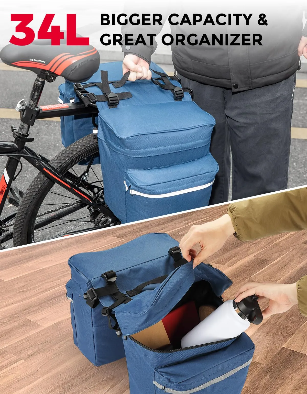 Kemimoto Bike Bag Bicycle Panniers Rear Rack Bag