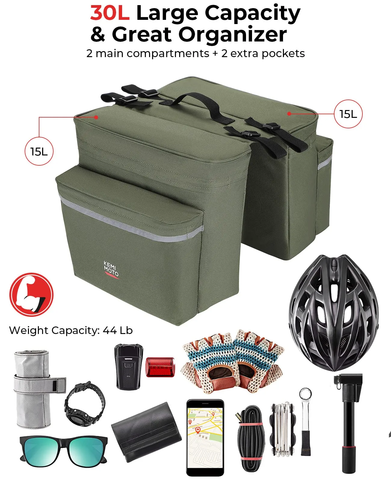 Kemimoto Bike Bag Bicycle Panniers Rear Rack Bag