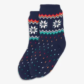 Kids fleece-lined slipper sock in snowflake fair isle