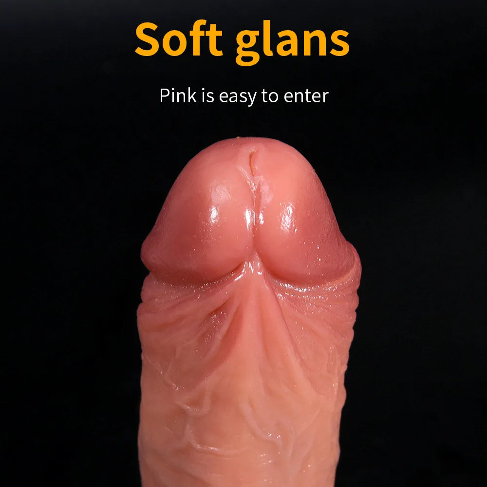 L92 Large Top Realistic Soft Skin Texture Liquid Silicone Strong Suction Cup Dildo with Big Balls 10 Inch