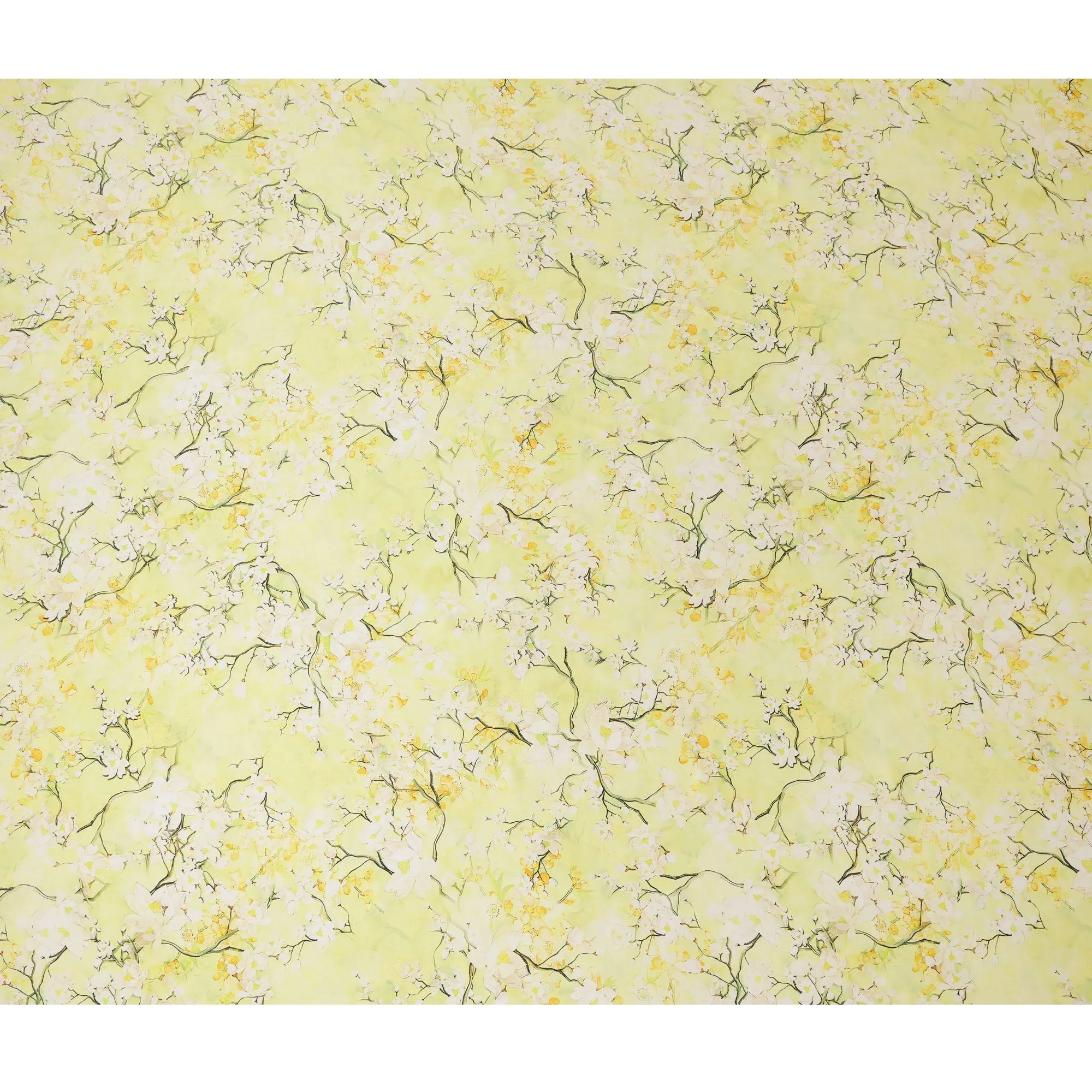 Lemon Yellow Blossom Pure Silk Satin Fabric - 140 cm Width, Made in Italy-D20734