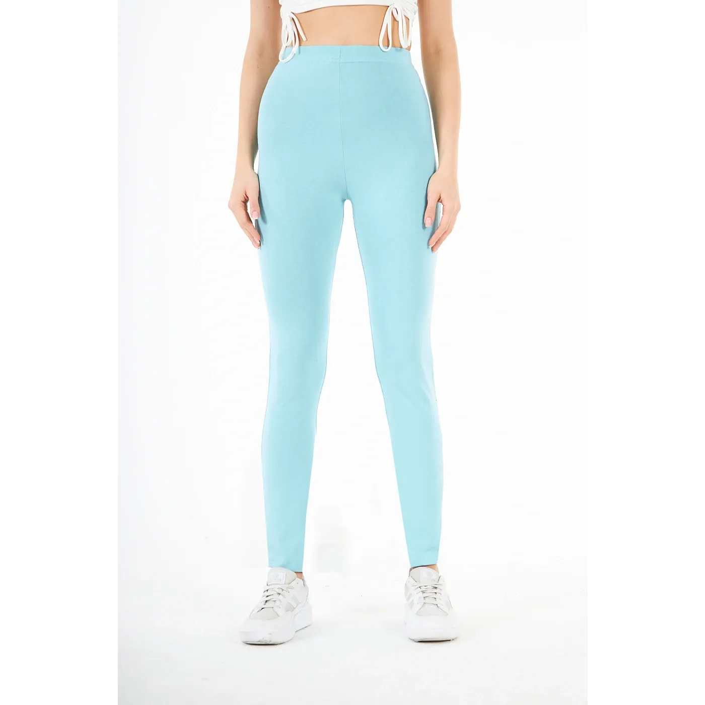 Light Blue Cotton Jersey Leggings