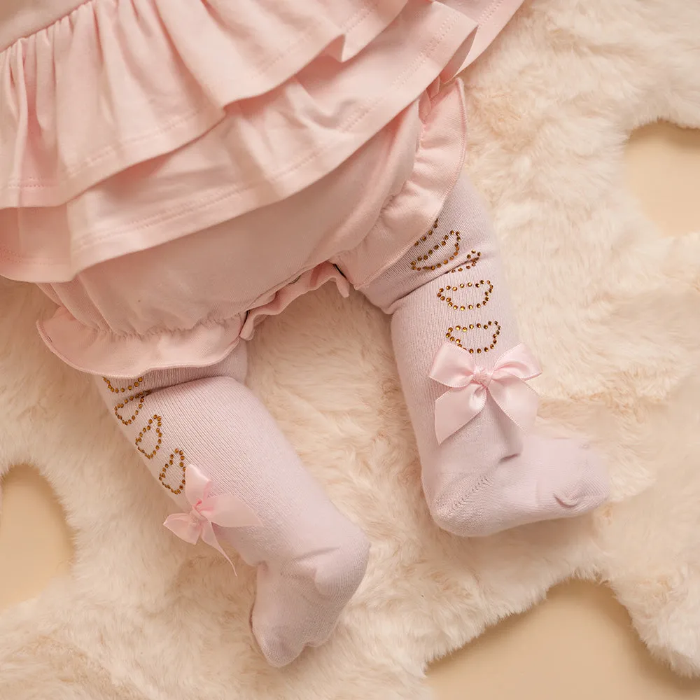 Little A -  Diamante bear tights, pink