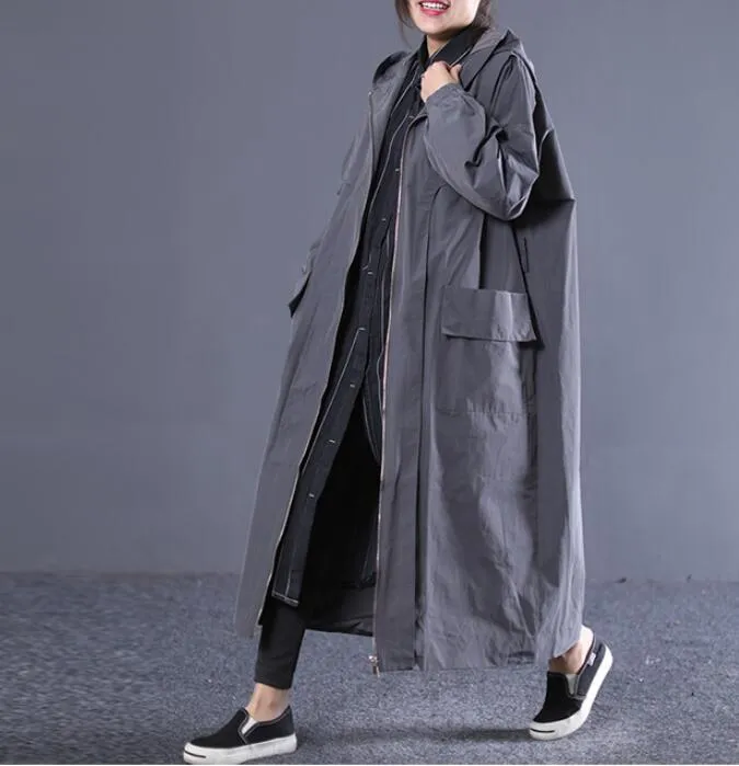 Long Hooded Casual Coat Loose A line Parka Plus Size Coat Jacket