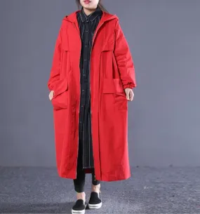 Long Hooded Casual Coat Loose A line Parka Plus Size Coat Jacket