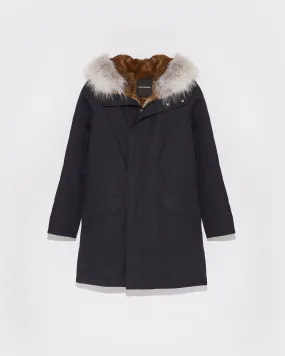 Long iconic parka in technical cotton with coyote and rabbit fur