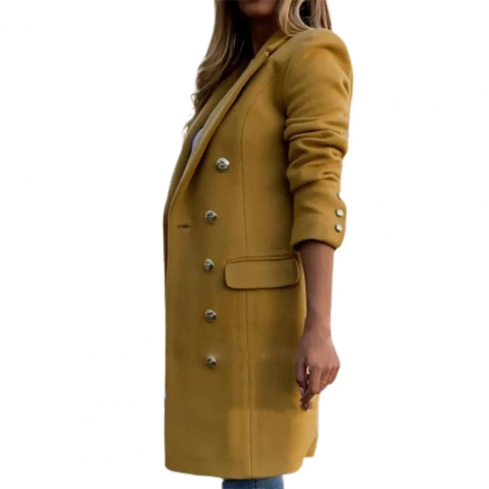 Long Sleeve Wool Coat Pure Color Breathable Turn-down Collar