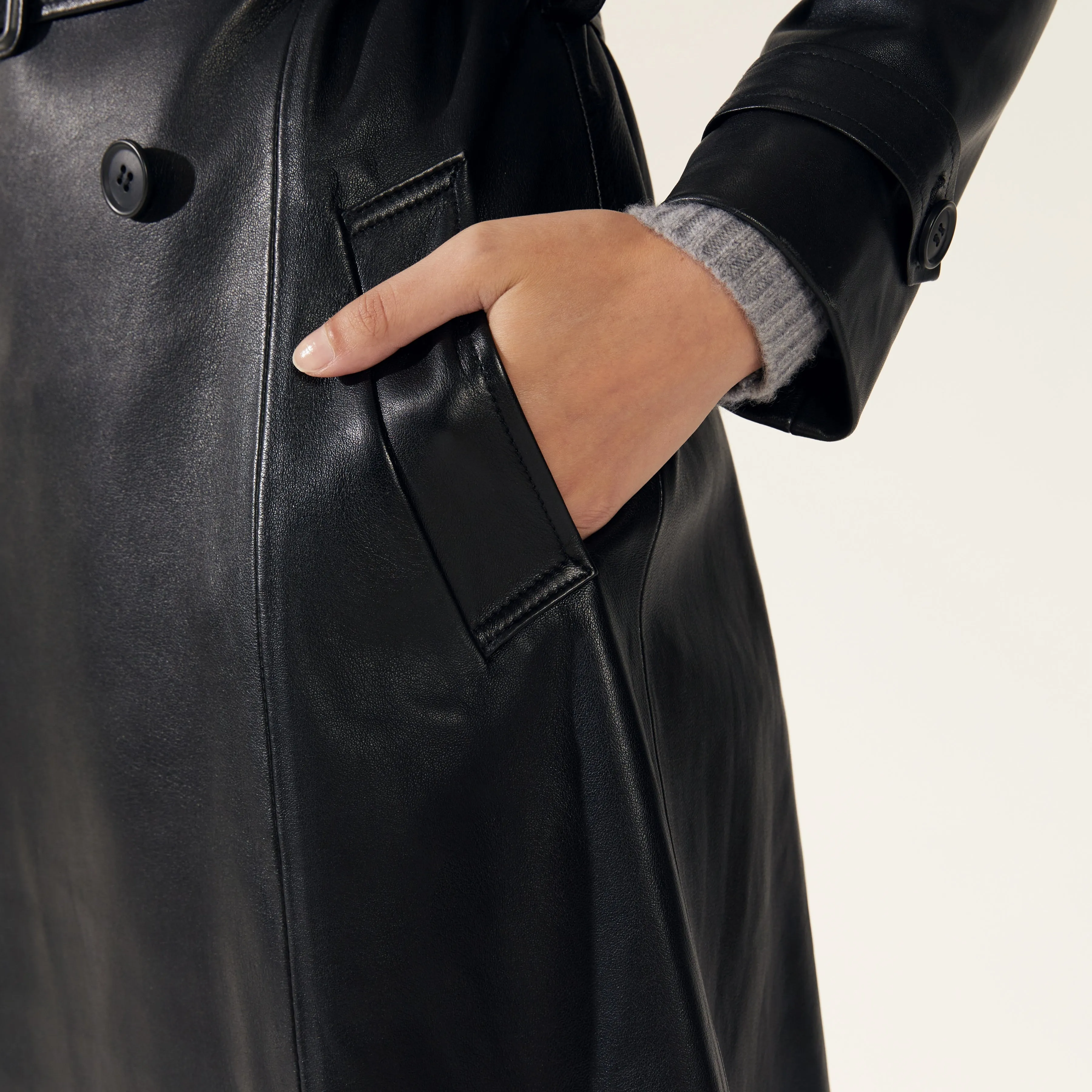 Margot Lambskin Leather Trench Coat