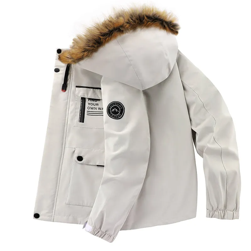 Men winter jacket Thick Windbreaker Coat Parkas Fur Collar Detachable Hooded Waterproof outdoor jacket