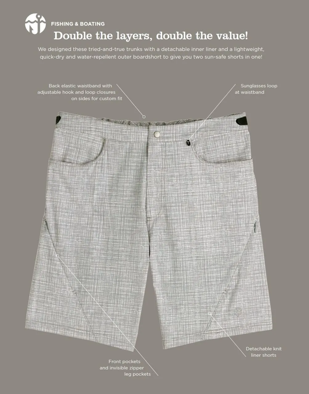 Men's Calasa Tech Swim Trunks  |  Light Grey/White Crosshatch