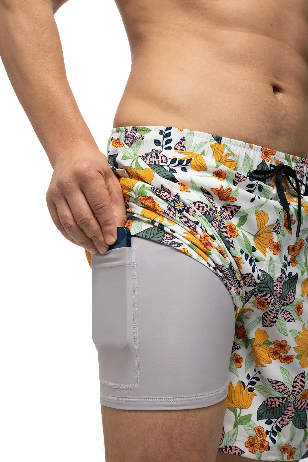 Men's Kahuna Swimming Shorts  |  Apricot Crush Floral Paradise