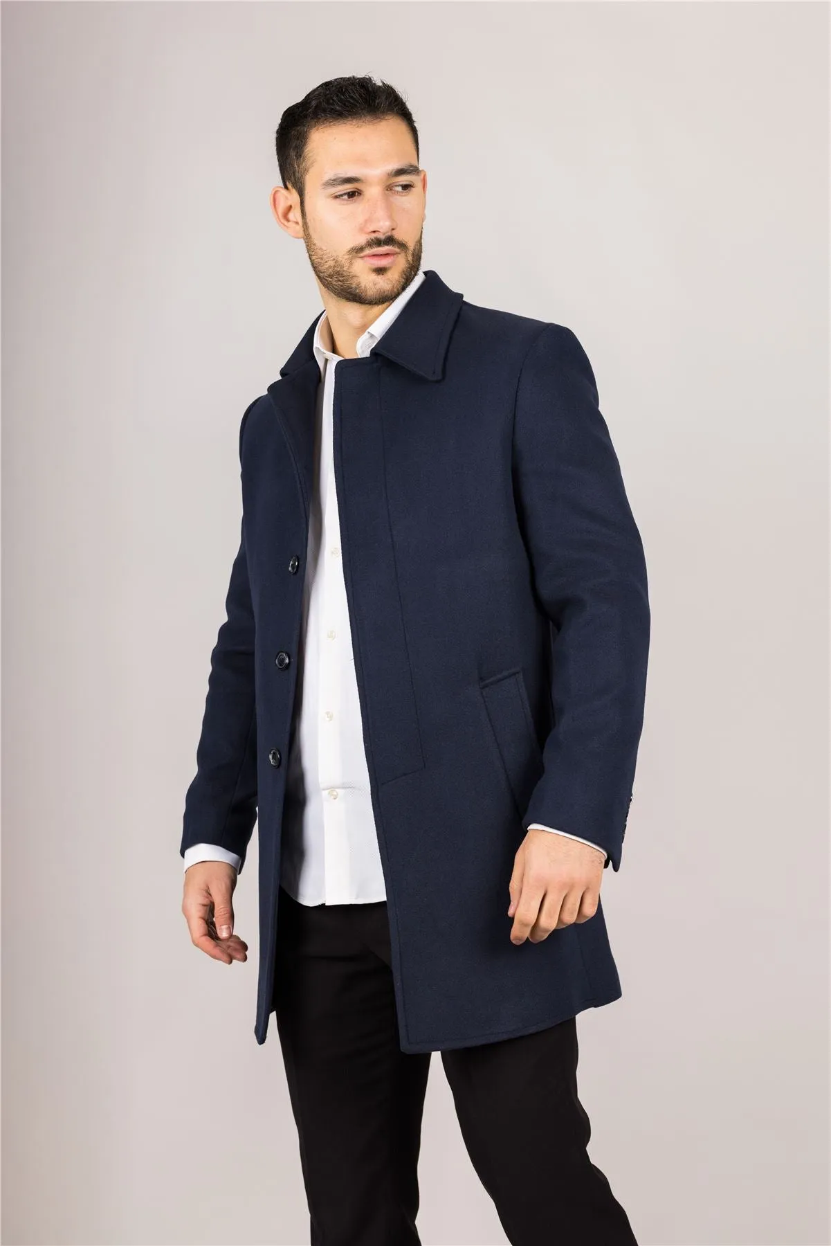 Men's Overcoat Classic Collar Wool Blend Classic Trench Coat Winter Jacket