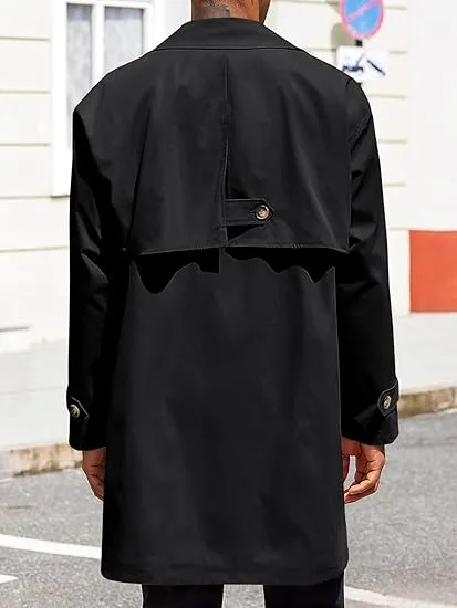 Men's Single Breasted Black Trench Coat