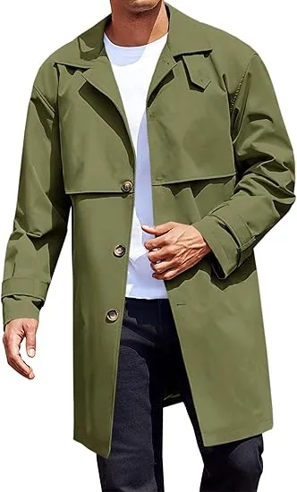 Men's Single Breasted Black Trench Coat