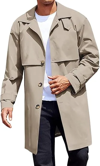 Men's Single Breasted Black Trench Coat