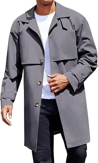 Men's Single Breasted Black Trench Coat