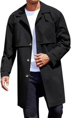 Men's Single Breasted Black Trench Coat