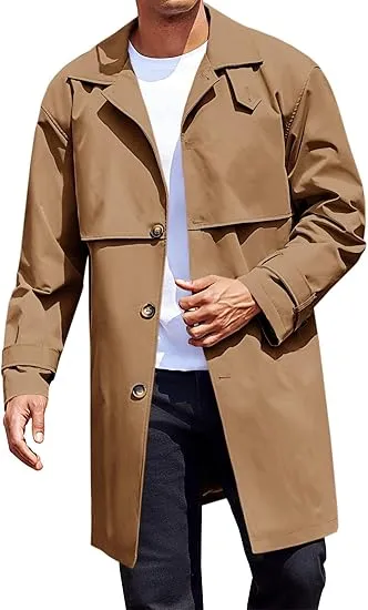 Men's Single Breasted Black Trench Coat