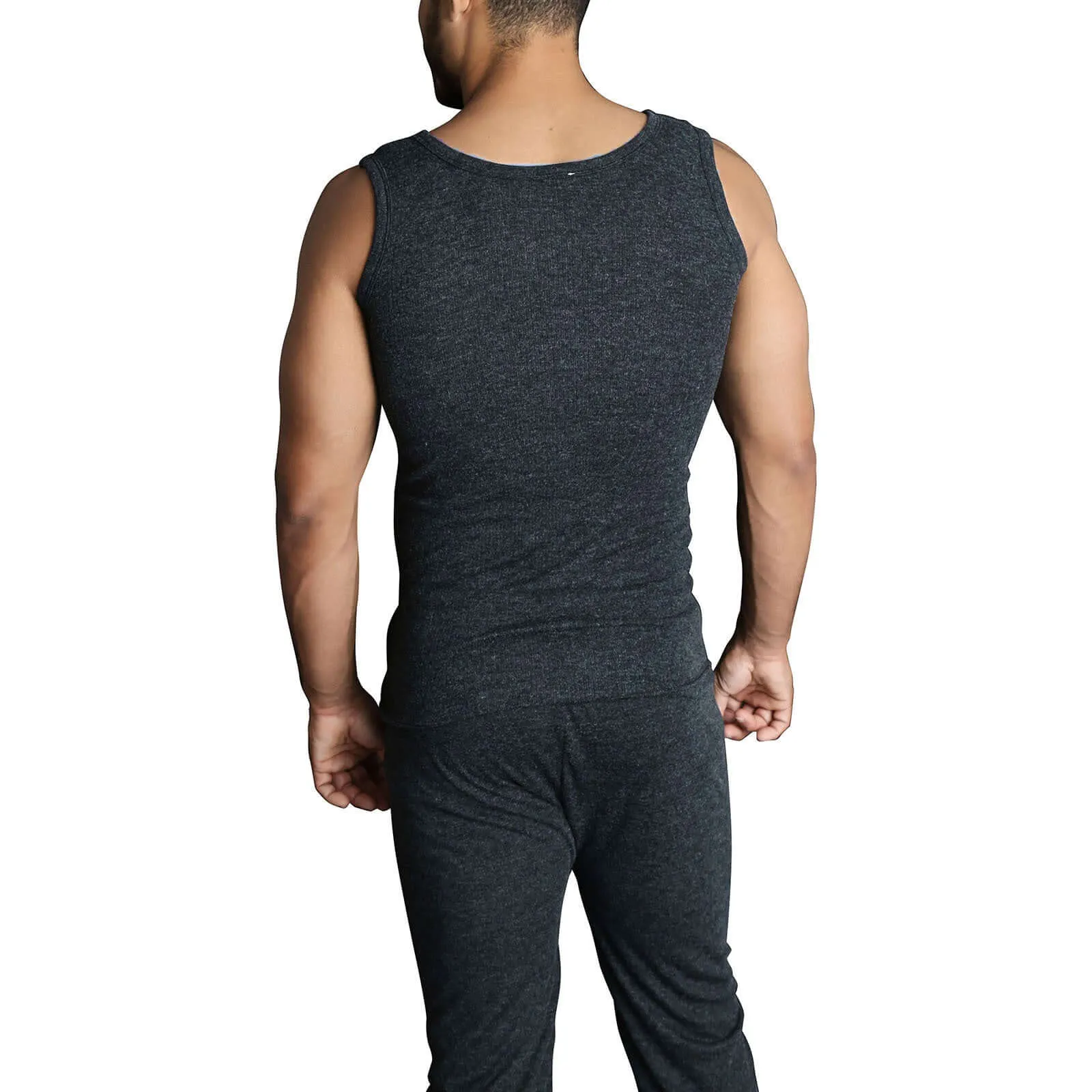 Mens THERMAL Merino Wool Blend Singlet Top - Black