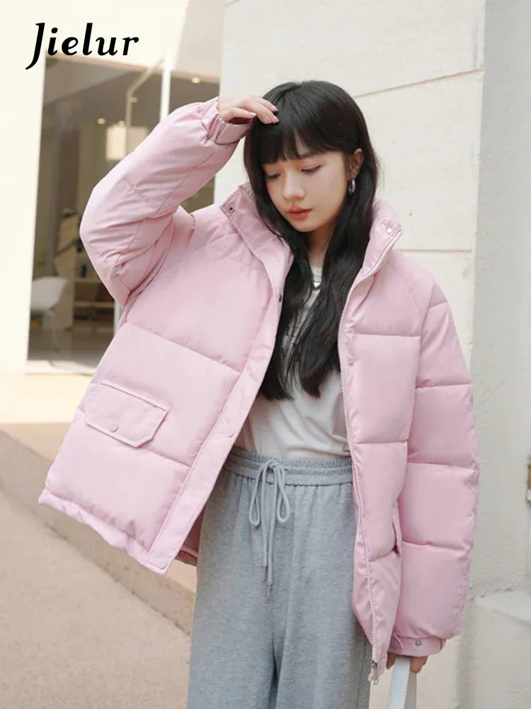 Metaversmall Korean Style Winter Jacket Women New Loose Short Pink Black Parkas Female Harajuku Bread Jacket Cotton Padded Coat Woman