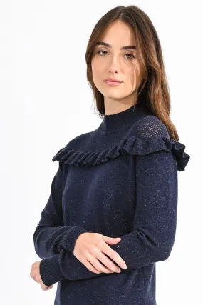 Molly Bracken Navy Blue Openwork Knit Jumper At The Shoulder